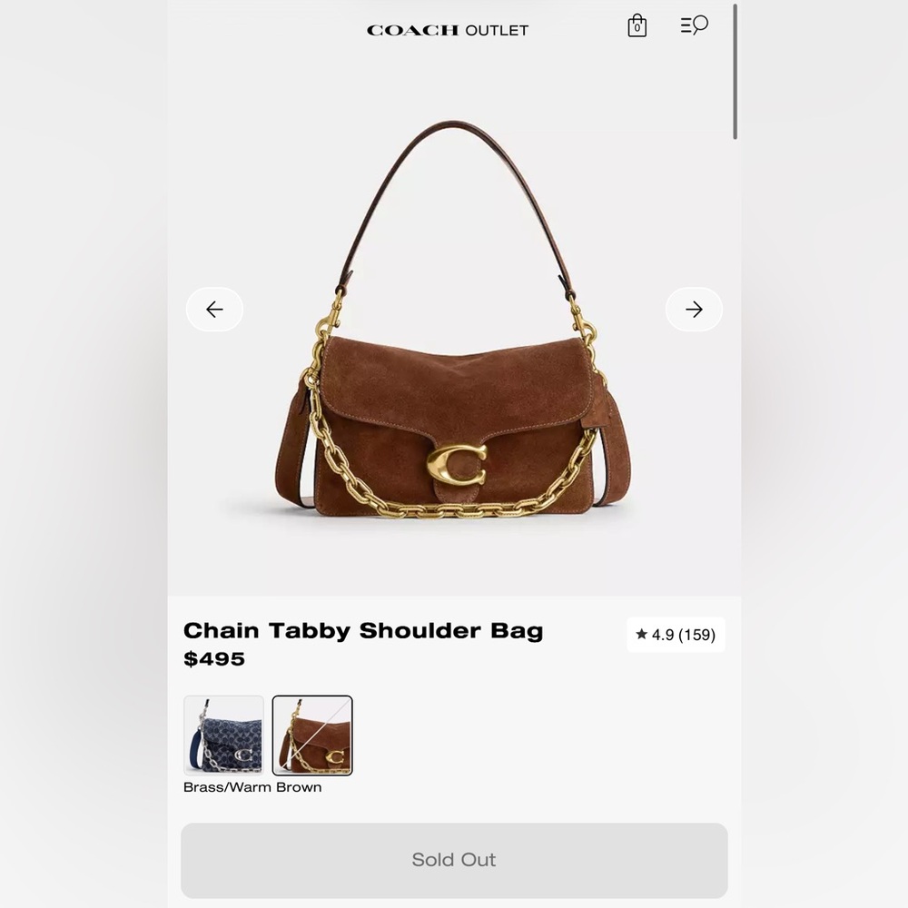 Coach Chain Tabby Shoulder Bag- Brass/Warm Brown - Picture 6 of 11